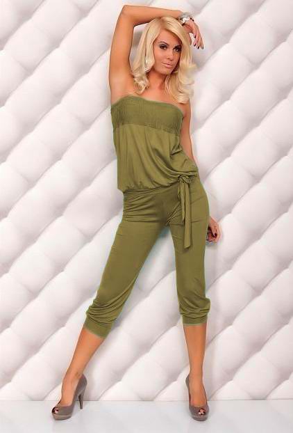 F4052-10      Sexy Strapless Jumpsuit Womens Casual Jumper 3-4 Pants Romper 